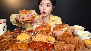 SUBKFC 햄버거 치킨 먹방🍔 커넬골드문버거 고스트헌터박스 닭껍질튀김 치즈스틱 너겟 에그타르트까지 리얼사운드 KFC Burgers Chicken Mukbang ASMR [upl. by Mareld]