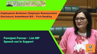 Parmjeet Parmer on the Employment Relations Employee Remuneration Disclosure AB  First Reading [upl. by Pitarys866]