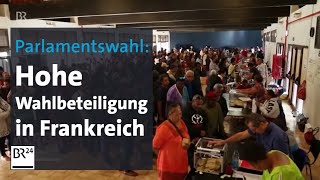 Frankreich Hohe Wahlbeteiligung bei Parlamentswahl  BR24 [upl. by Yelime]