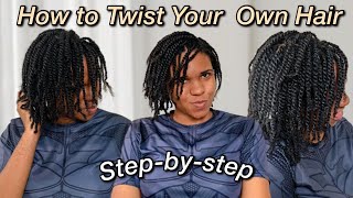 VERY DETAILED How to Twist Your Natural Hair Yourself For Beginners Mini Twist Tutorial [upl. by Zigmund]