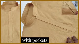 How to Sew a kurta  full video with side pockets  perfect kurta stitching with attache pockets [upl. by Ateerys36]