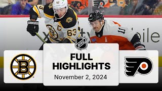 NHL Highlights  Bruins vs Flyers  November 2 2024 [upl. by Hillyer]