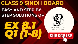 Exercise 81 Class 9 Q1iviii Sindh Board  Class IX  Paramount Solutions newmathematicsbook [upl. by Lubba]