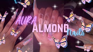 Watch Me Work Long Tapered Almond Nails💖🦋✨ Aura French Tip Nails  Almond nail tutorial [upl. by Eissehc]