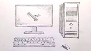 ComputerkeyboardmouseCPUPCmonitor drawing in pencil [upl. by Neenaej236]