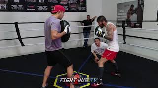 JORGE LINARES LOOKS POWERFUL BLASTS PUNCH SHIELD WITH STRAIGHT RIGHT HANDS FOR LOMACHENKO [upl. by Whyte166]