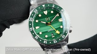 Zelos Mako GMT Malachite Timekeepers Edition Preowned [upl. by Flam]