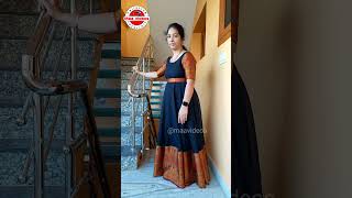 శారీలోని బార్డర్ కట్ చేయకుండాAnarkali model long frock cutting amp Stitching easily Anarkali dress [upl. by Yuria381]