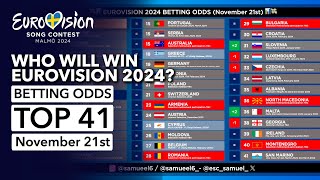 🏆📊 Who will be the WINNER of EUROVISION 2024  Betting Odds TOP 41 November 21st [upl. by Onra416]