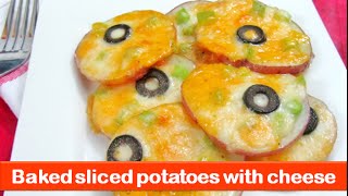 Oven baked sliced potatoes with cheese recipeeasy veg evening snacks amp kids recipeslet’s be foodie [upl. by Joashus]