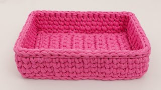 ESPAÑOL CESTA RECTANGULAR ♡ CROCHET TRAPILLO [upl. by Mann]