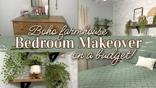 BEDROOM MAKEOVER ON A BUDGET  BOHO FARMHOUSE  SMALL BEDROOM MAKEOVER [upl. by Roselle]