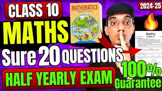 Maths Half Yearly Exam Sure 20 Questions 🔥 Class 10  Maths important questions class 10 [upl. by Nomelc]