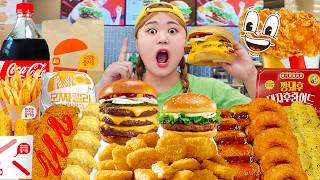 ASMR MUKBANG🍔 FRIED CHICKEN AND HAMBURGER EATING SHOW by HIU 하이유 [upl. by Erehs]