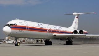 МЧС России Ilyushin Il62M RA86570 Engine Start Up Taxi and Takeoff [upl. by Hanid]