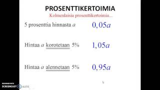 Prosenttilaskentaa prosenttikertoimet perusarvo [upl. by Hailey]