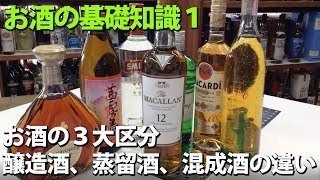 お酒の基礎知識1：お酒の３大区分、醸造酒、蒸留酒、混成酒について 字幕対応 [upl. by Acirre]