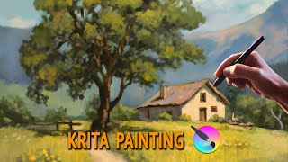 How to Paint a Beautiful Landscape in Krita Digital Art [upl. by Kinson]