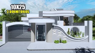 DISEÑO DE CASA EXCLUSIVO 10x25 CON TRES DORMITORIOS RVL CASAS 2022 [upl. by Laris180]