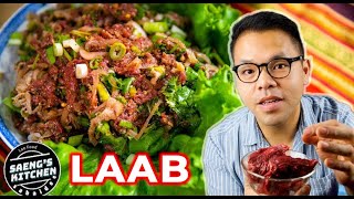 Laab Dip  Lao Raw Beef Salad Recipe  Lao Food at Saeng’s Kitchen [upl. by Arratal446]