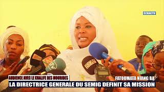 Reçue à Touba par Serigne Mountakha La DG du SEMIG explique au guide religieux sa mission [upl. by Ninnahc957]