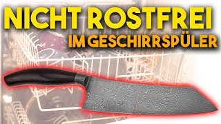 1200€ Damastmesser im Geschirrspüler Carbonstahl im Rost Test [upl. by Notyad120]