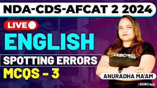 NDACDSAFCAT 2 2024 Exam English Live  Spotting Error MCQs  Class 3 [upl. by Reiter]