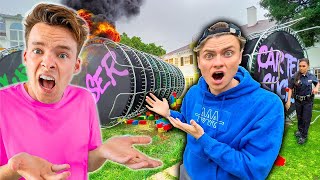 I Destroyed CARTER SHARER’s Worlds TALLEST TRAMPOLINE TOWER [upl. by Ahtelahs]