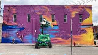 Public Mural by Justin Suarez in Linesville PA [upl. by Kcirted689]