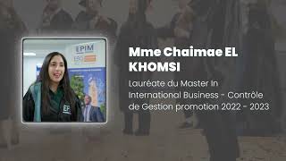 Témoignage de Mme Chaimae EL KHOMSI du Master In International Business  Contrôle de gestion [upl. by Aynnek]