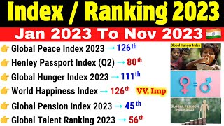 Index 2023 Current Affairs  Jan to Nov 2023  सूचकांक 2023  Suchkank 2023  Index and Ranking 2023 [upl. by Sands]