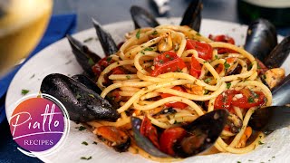 Seafood Pasta Recipe  SPAGHETTI with MUSSELS White Wine and Tomatoes [upl. by Coben312]