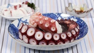 How to Boil a Fresh Giant Pacific Octopus Arm Boiled Octopus Sashimi Recipe  Cooking with Dog [upl. by Fulmer]