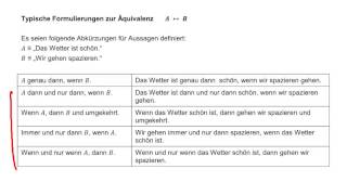 Aussagenlogik Formulierungen zur Äquivalenz [upl. by Leland]