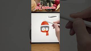 Easy Watercolor Let’s Draw a Christmas Penguin 🐧 procreate digitalart watercolor [upl. by Adiari]