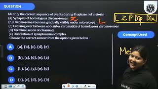 Identify the correct sequence of events during Prophase I of meiosis a Synapsis of homologous [upl. by Centeno697]