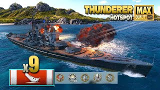 Battleship Thunderer 9 ships destroyed on map Hotspot  World of Warships [upl. by Alexei627]