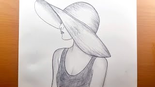 Come disegnare una ragazza che indossa un cappello  Passo dopo passo Disegno a matita facile [upl. by Ardell]