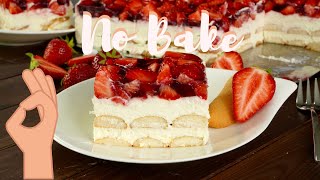 Schnelles Rezept No Bake Erdbeerkuchen  sehr cremig und frisch  Blechkuchen ohne Backen [upl. by Stacie]