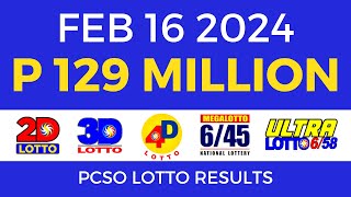 Lotto Result February 16 2024 9pm PCSO [upl. by Ardeth50]