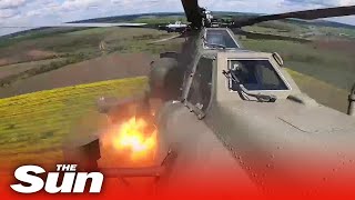 Russian Ka52 Killer helicopters carry out combat ops on Ukrainian targets [upl. by Fabrianna]