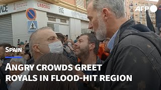 Spanish royals face angry crowd as they visit floodhit Valencia region  AFP [upl. by Leasim787]