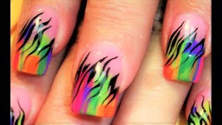 Striped Rainbow Zebra Print Nails  Neon Nail Art Design Tutorials [upl. by Ulphia616]