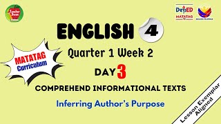 ENGLISH 4 QUARTER 1 WEEK 2  INFORMATIONAL TEXTS  INFERRING AUTHORS PURPOSE  MATATAG CURRICULUM [upl. by Stanway]