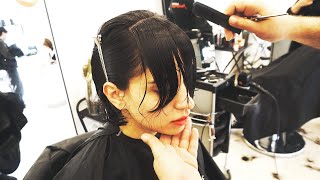 SUPER HAIRCUT  SHE WANTS HOTTEST SHORT FRENCH BOB WITH BANGS  WASH ‘N GO HAIRCUT [upl. by Eyaj501]