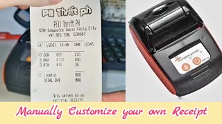 How to Manually Customize your Receipt using Portable Bluetooth Thermal Printer  App to use [upl. by Acnaiv]