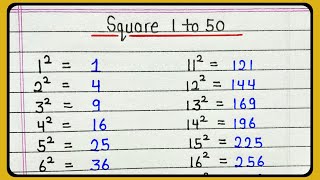 Squares 1 to 50  Learn 1 to 50 square root [upl. by Atel952]