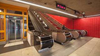 Sweden Stockholm Norsborg Subway station UBahn Metro TBana 4X escalator 5X elevator ride [upl. by Adnorrahs]