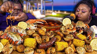 MASSIVE SEAFOOD BOIL BLACK TIGER SHRIMP GIANT SCALLOPS amp SNOW CRAB  MUKBANG EATING SHOW [upl. by Inobe]