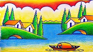 Oil pastel sunset drawing easyOil pastel sunset drawing for beginners [upl. by Noxas]